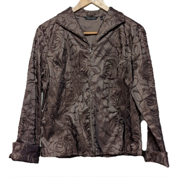 Vintage textured Samuel Dong jacket xl rope embroidered brown Cafe floral - Picture 1 of 5